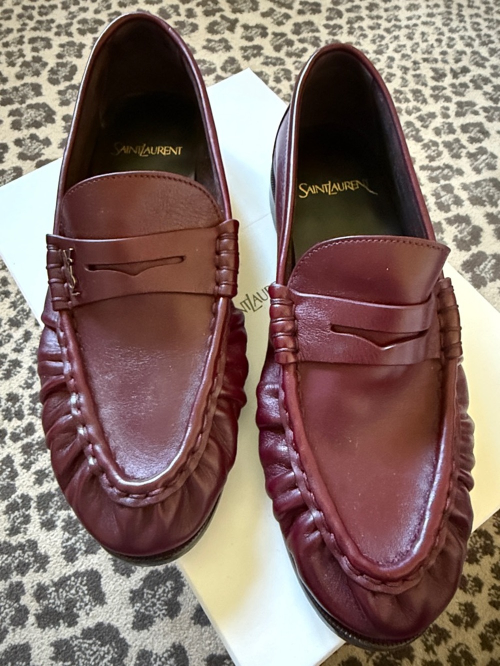 Saint Laurent Burgundy Leather Penny Loafers - Picture 6 of 15